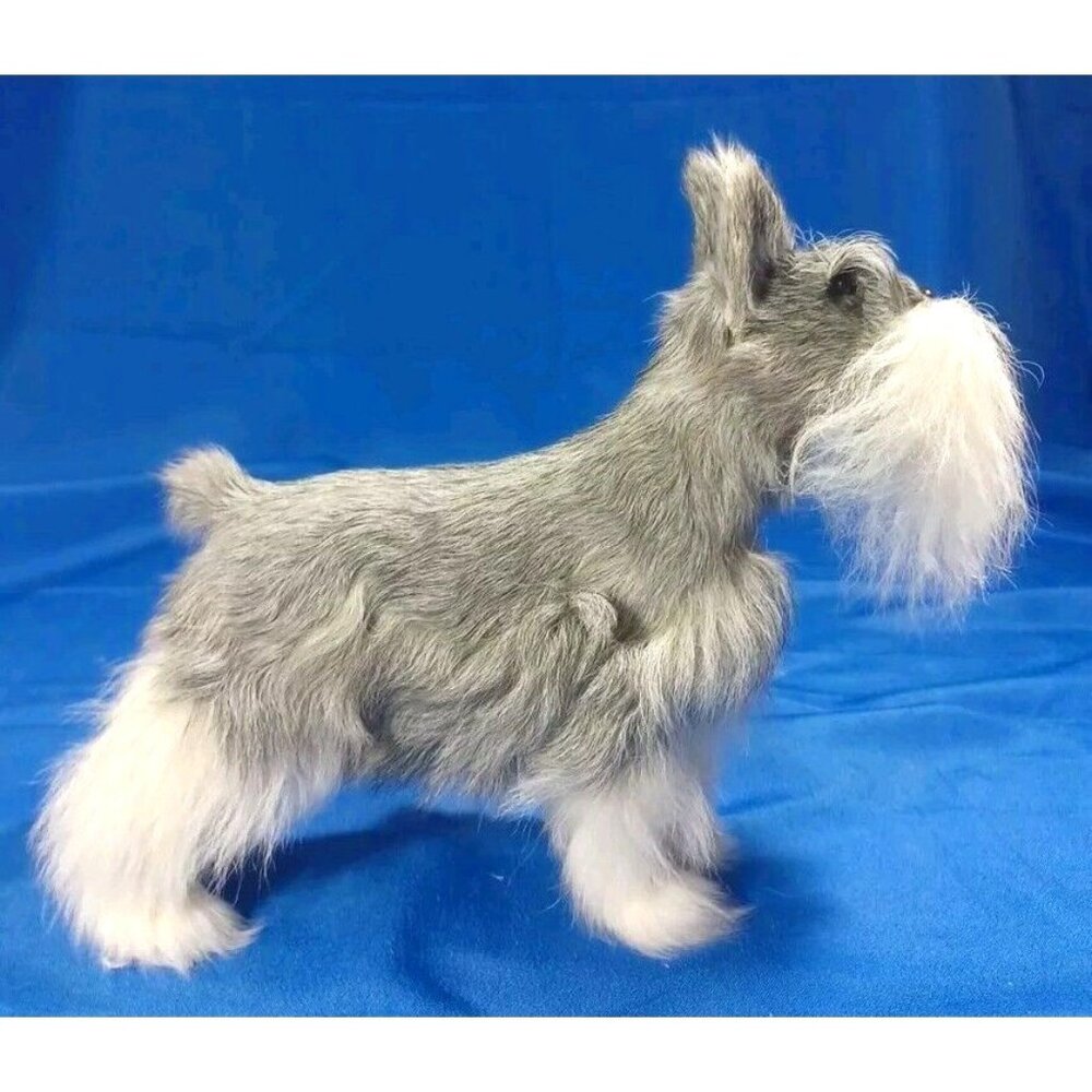 Vintage Miniature 11" Schnauzer Handmade Standing Dog Rabbit Fur Sculpture